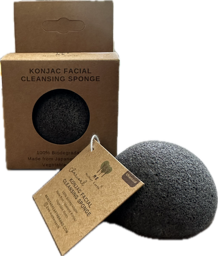 Charcoal Konjac Sponge - Made From Japanese Konjac Vegetable Root - Biodegradable - Eco Friendly - Zero Waste - Vegan